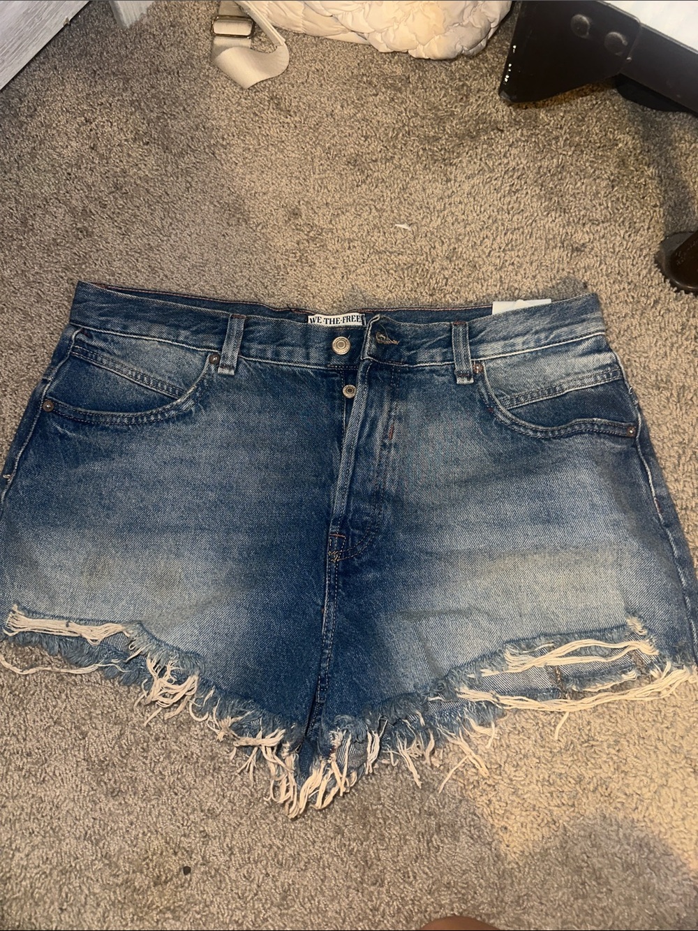 Free people shorts sz 32 High-Rise Distressed Denim Shorts - Blue